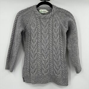 Original Aran Co Grey Merino Wool Cashmere Blend Cable Knit Sweater Women Medium